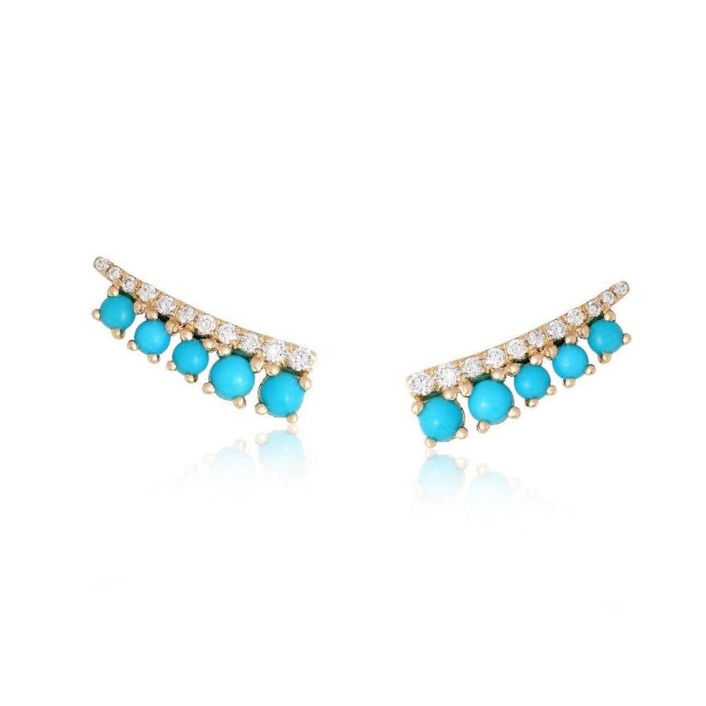 Irresistible Turquoise 14K (18k upon request) Yellow Gold Diamond Stud Earrings